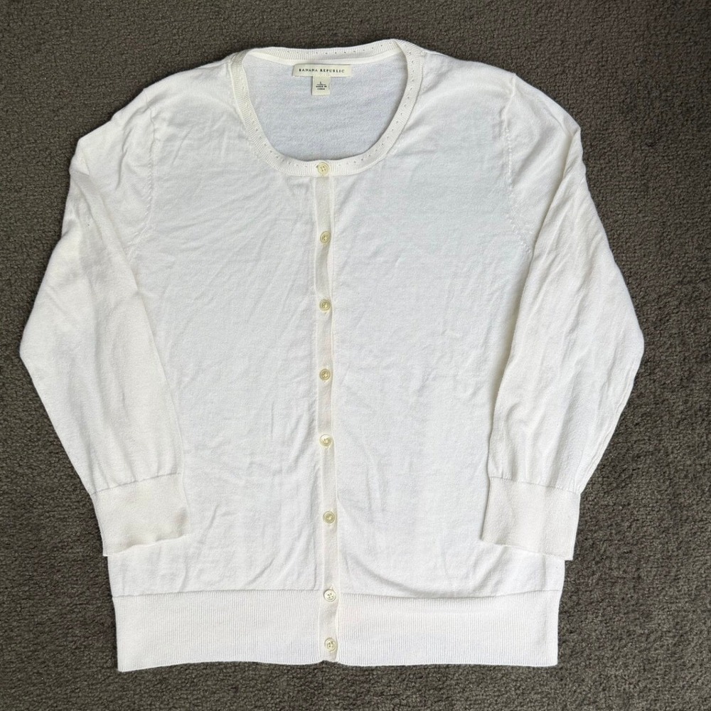 Banana Republic White Cotton Silk Blend Button Front Cardigan Sweater Large